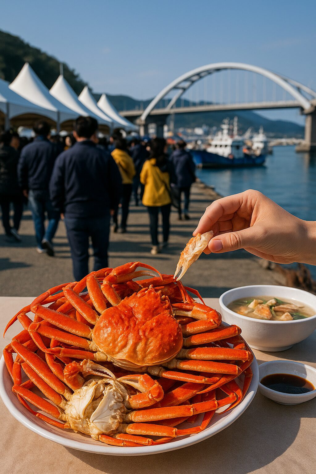 🦀 영덕 대게축제 – 겨울 바다의 황금보물을 맛보다 살이 꽉 찬 대게와 해산물 향연! 푸른 바다와 함께 즐기는 겨울 미식축제.