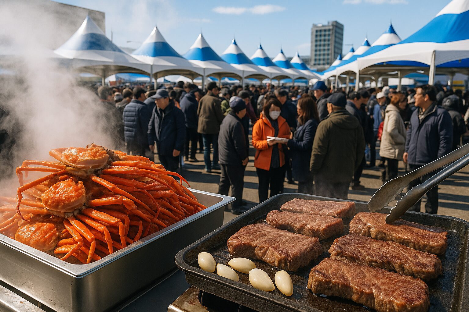 🦀🥩 울진 대게·한우축제 – 바다와 산의 맛이 만나는 진짜 미식 향연 싱싱한 대게와 한우구이를 한자리에서! 청정 울진이 선사하는 겨울 미식축제.